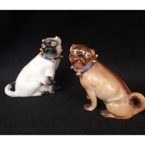 Meissen - Pair Of Porcelain Pug Dogs (20th Century)