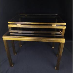 Nesting Table In Brass And Glass (20th Century)