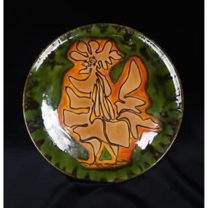 Jean Lurçat - Plat en céramique de Sant Vicens -  Coq  