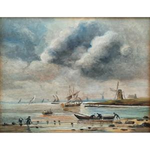 Huile sur bois - Paysage hollandais - XIXe siècle