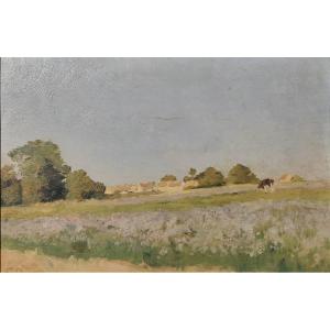 Fernand Quignon (1854-1941) - Huile sur panneau - Paysage de campagne