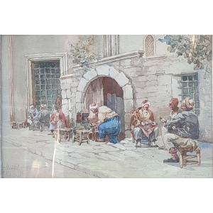 Jozef PAWLIKIEWICZ (1894-1930) - Aquarelle sur papier - Une rue à Istambul 
