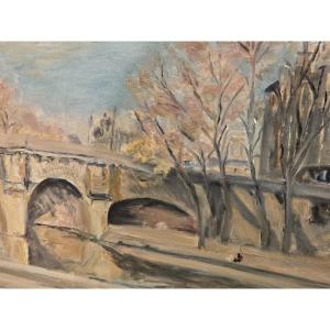 Pierre Villain (1880 – 1950) - Oil On Panel - View Of The Pont-neuf, Paris 