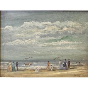 Jean-pierre Jouan (1943-) - Oil On Wood - Deauville Beach