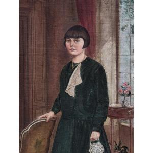 Oil On Canvas - Portrait Of A Young Woman - L. Gautier (20th Century)