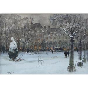 Marcel Gendre (1909-1997) - aquarelle - La place des Vosges Paris