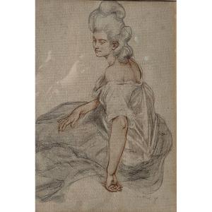 Dessin sur papier - Portrait de jeune femme - École française (XIXe)