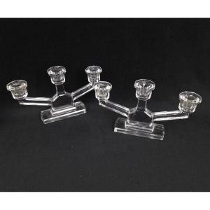 Paire de chandeliers en cristal de Val Saint Lambert (XXe siècle)