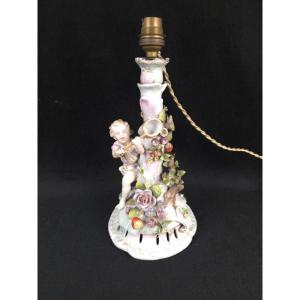 Pied de lampe en porcelaine - Thuringe (XIXe siècle)