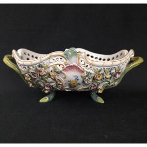 Openwork Floral Basket In Nove Di Bassano Earthenware (19th Century)