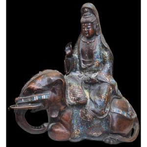 Cloisonné Bronze - Buddhist Divinity (samantabhadra) - China - 19th Century