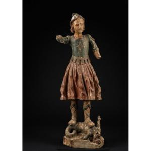 Polychrome Wood Sculpture - Saint Georges - 18th Century