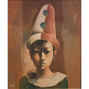 Manolo Ruiz-pipo (1929-1998) - Oil On Canvas - Portrait Of A Young Clown