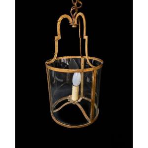Cylindrical Hall Lantern In Gilded Metal (20th Century)