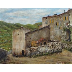 Jean CYRANO (XXe siècle) - Huile sur toile - Sous les remparts de Bargemon (Var) 
