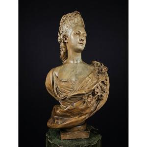 Large Patinated Plaster Bust Of Mme Adélaïde De France - After Félix Lecomte (19th C.)