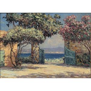 André BERONNEAU (1886-1973) - Huile sur toile - La plage de la Bouillabaisse (Saint-Tropez)