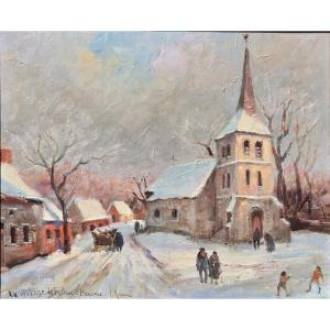 Constantin BRUNI (1900-1969) - Huile sur toile - Village de Fachin (Morvan)