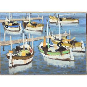 Eugène BABOULENE (1905-1994) - Huile sur toile - Bateaux de pêche 
