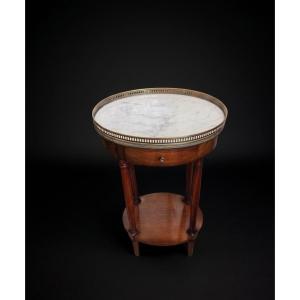 Oval Louis XVI-style Side Table In Mahogany And Marbled Wood—19th Century