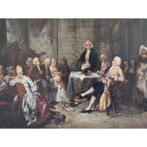 Huile sur toile - La lecture du testament - Ecole Française (XIXe siècle)
