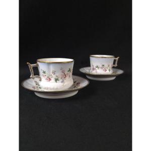 Pair Of Limoges Porcelain Cups - Giraud - Belle Epoque Model