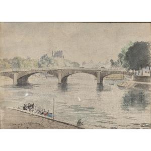 Charles Samson (1893-1978) - aquarelle - Vue du Pont de la Concorde à Paris