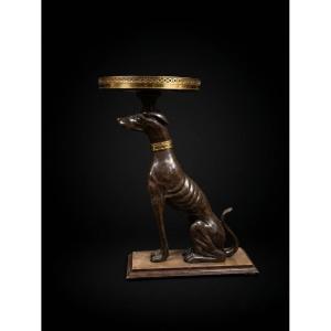Carved Wooden Side Table Or Greyhound-shaped Stool—marble Top (20th Century)