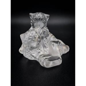 Lalique France - Sculpture Duo de léopards en cristal (XXe siècle)