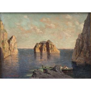 Ea Deslandes (19th–20th Century) - Oil On Wood - The Faraglioni (capri)