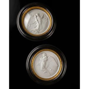Pair Of Biscuit Medallions – *day And Night* – After Thorvaldsen (19th Century) 