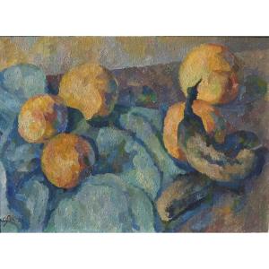 Oil On Panel - Still Life With Fruit (20th Century)