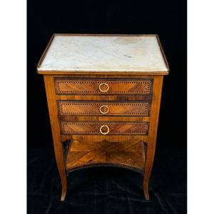 Louis XV-style Nightstand With Marquetry And A Marble Top 