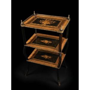 Folding Table With Three Inlaid Shelves - Napoleon III Period (19th Century)
