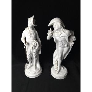 Vion & Baury Paris - Paire de grandes statues en porcelaine blanche - L'Incroyable et Le Chouan
