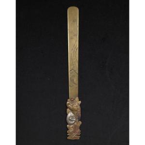 Japanese Bronze Letter Opener—heron And Bamboo—19th Century