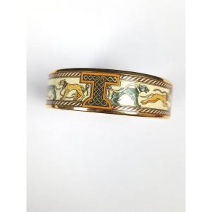 Hermès Paris - Bracelet jonc en émail et plaqué or - Chiens