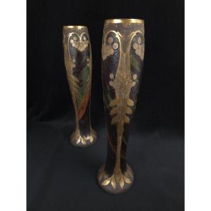Montjoye / Legras - Pair Of Art Nouveau Glass Vases