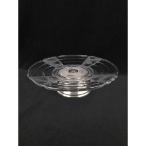 Coupe sur pied Art déco en verre moulé-pressé et métal