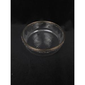 Saladier / coupe en cristal taillé à monture en argent massif - Fin XIXe siècle