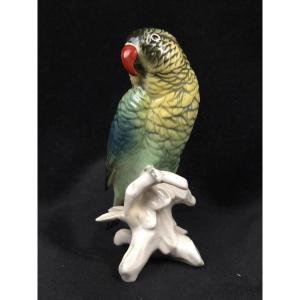 Karl Ens - Polychrome Porcelain Figurine - Parrot On A Branch
