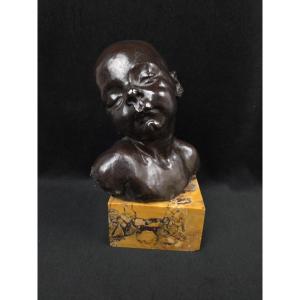 Jules Dalou (1838-1902) - Buste d'enfant endormi en bronze