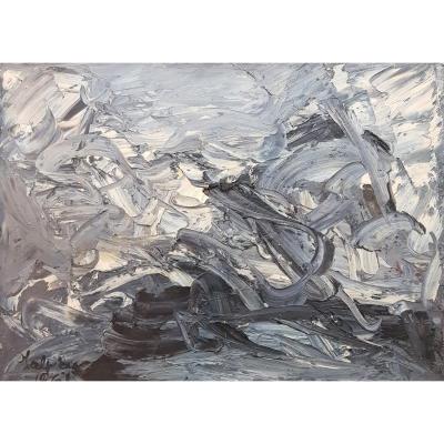 Huile sur toile - Composition abstraite grise - Stacha Halpern (1919 - 1969)