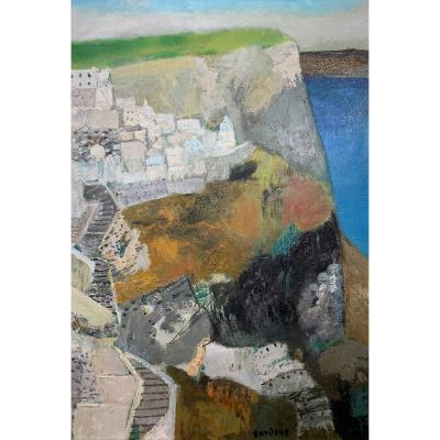 Oil On Canvas - Guy Bardone (1927-2015) - Cliff In Santorini (greece) - 1962
