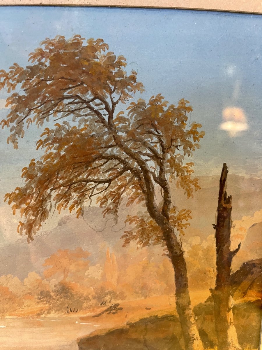 Paysage Animé, Gouache Datée 1807-photo-2