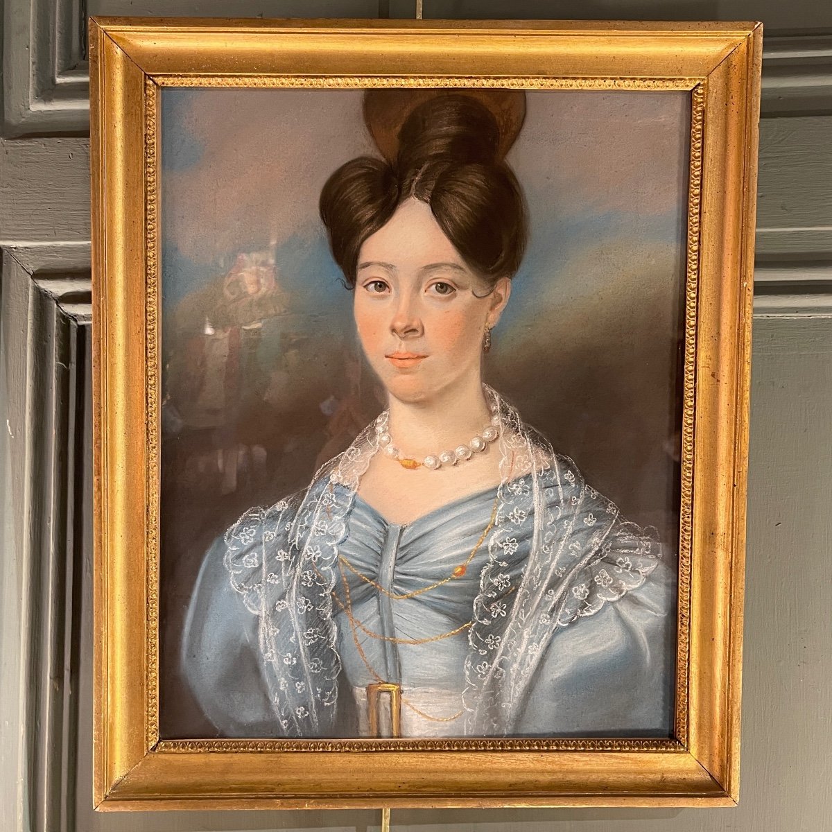 Portrait d'Une Jeune Femme, Pastel Daté 1833