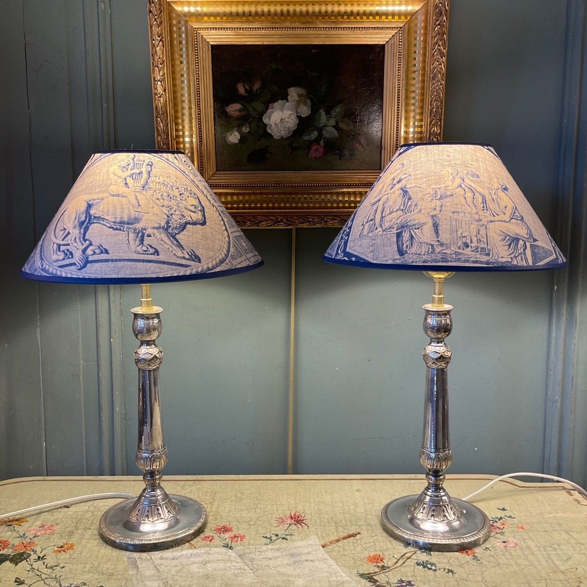 Pair Of Silver Metal Lamps