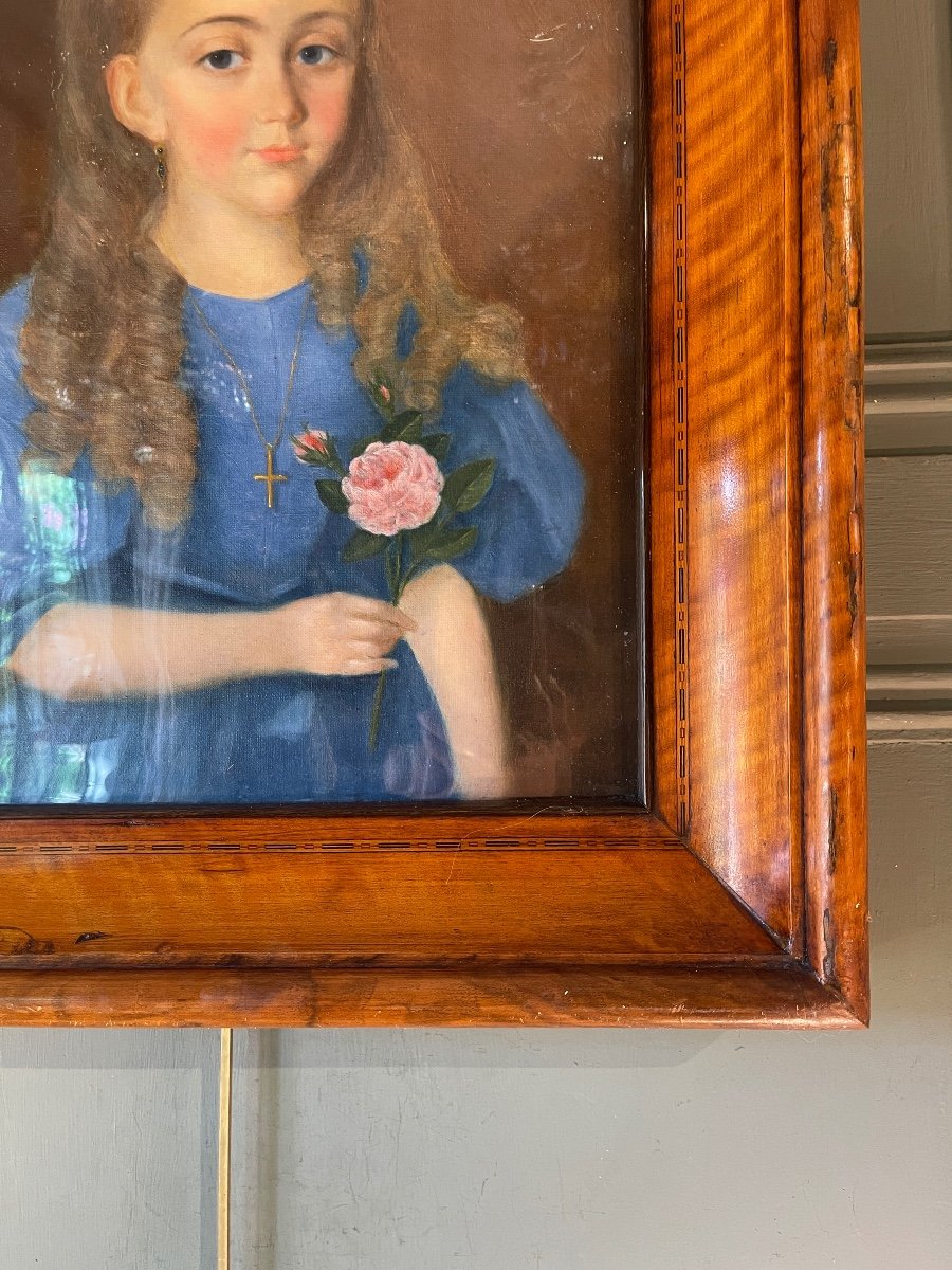 Portrait d'Une Petite Fille à La Rose XIXème-photo-3