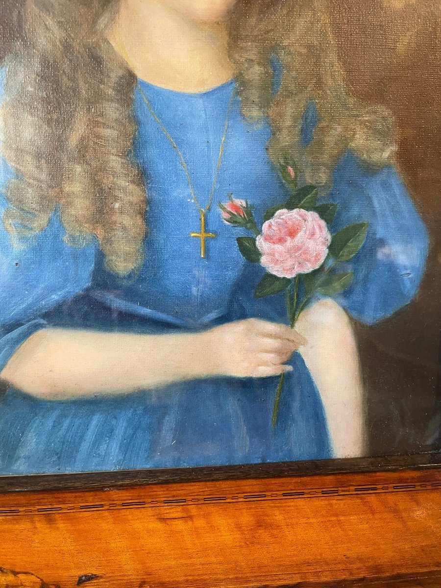 Portrait d'Une Petite Fille à La Rose XIXème-photo-4