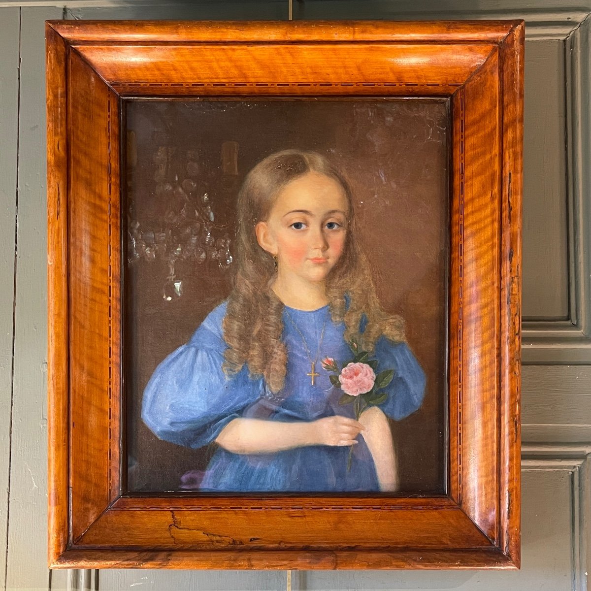 Portrait d'Une Petite Fille à La Rose XIXème